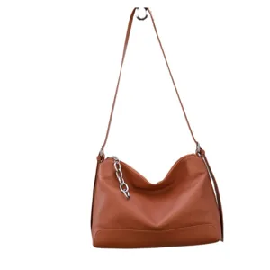 Borsa a tracolla in vera pelle marrone da donna, elegante borsa a spalla autunno inverno.