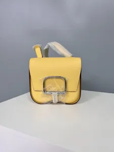 Yellow leather women crossbody shoulder saddle bag mini fashion top handle bag chic