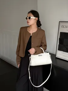 Classic leather Kelly handbag, vintage style shoulder crossbody bag for women, elegant daily wear.