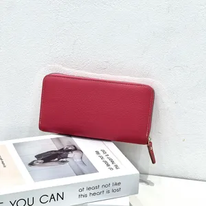 Donna lungo portafoglio in pelle moda morbido borsellino zip pochette borsa rosso