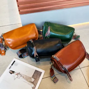 Retro Top Layer Cowhide Crossbody Bag For Women Vintage Vegetable Tanned Leather Pillow Bag Fashion Shoulder Bag Casual Tote Bag