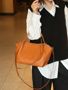 Genuine leather tote bag for women top layer cowhide shoulder handbag casual brown large capacity