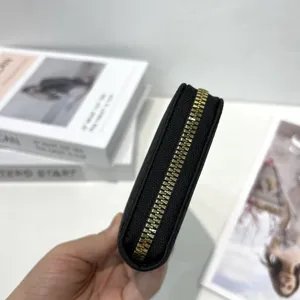 Portafoglio lungo in pelle da donna design con cerniera vera pelle bovina colore nero