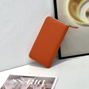 Portafoglio lungo donna in vera pelle arancione elegante borsellino con zip portacarte