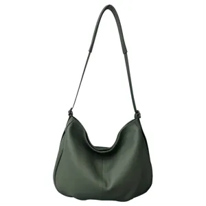 Echtleder Hobo Schultertasche für Damen, stilvolle grüne Umhängetasche, weiches Rindsleder.