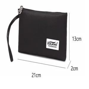 Black nylon clutch wallet versatile zipper wristlet bag with dimension specs 21x13cm