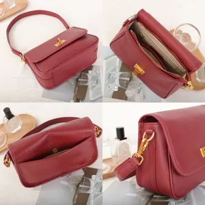 Detailed view of genuine leather vintage crossbody shoulder bag with metal lock and strap.