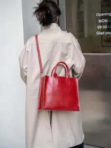 Borsa tote da donna in pelle cerata vintage, grande borsa a spalla elegante per lavoro.