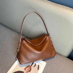 Borsa a spalla vintage in vera pelle marrone, elegante borsa hobo da donna per uso quotidiano
