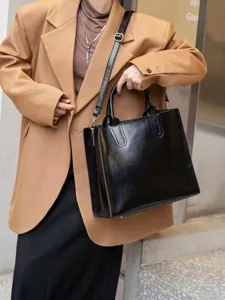 Borsa tote vintage in pelle da donna, grande borsa a mano elegante e pratica cartella.