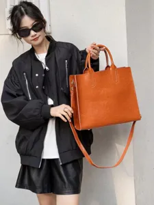 Borsa tote da donna in pelle cerata vintage, grande borsa elegante per lavoro e affari.