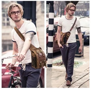 Vintage canvas messenger bag for men outdoor casual tactical chest bag shoulder bag