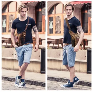 Vintage canvas messenger bag for men retro crossbody tactical shoulder chest bag
