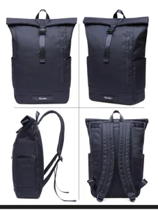 Nylon roll-top business backpack for men and women, casual laptop school bag for commute.