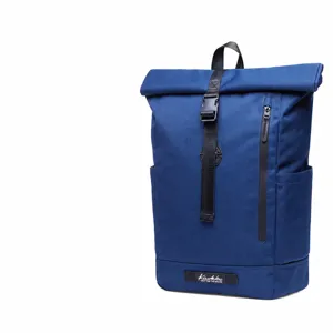 Water-resistant nylon roll-top business backpack with large capacity for laptop and daily use.