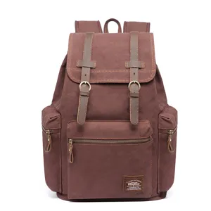 Vintage brown canvas backpack for men and women, large casual travel school daypack.