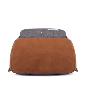 Grey and brown canvas backpack, stylish school bag and casual daypack for daily use.
