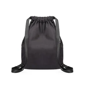 Zwarte trekkoord rugzak lichtgewicht casual sport gym tas schoolrugzak opbergpakket