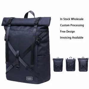 Zaino impermeabile roll top borsa per laptop casual da scuola per viaggi colore nero