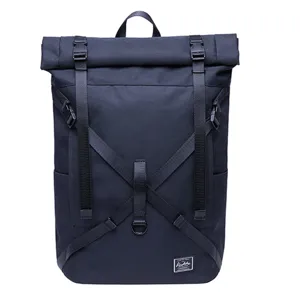 Zaino impermeabile roll-top per laptop da donna e uomo, elegante borsa da viaggio e scuola.