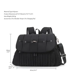 Schwarzer gesteppter Wickelrucksack multifunktional Mama Tasche grosse Kapazitaet Reise