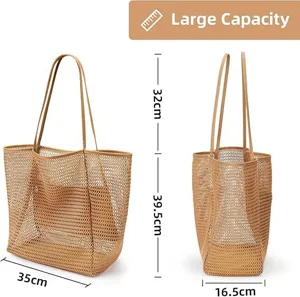 Large capacity mesh beach bag featuring sturdy double straps and breathable design.
