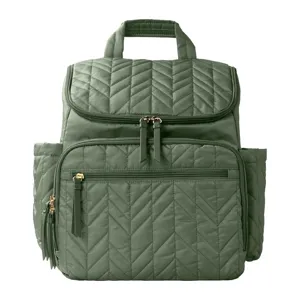 Zaino trapuntato verde da donna, elegante borsa casual in tessuto oxford con motivo chevron.