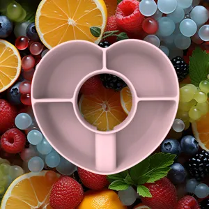 Pink silicone snack tray for cup, heart-shaped divided fruit plate, multi-grid food container.