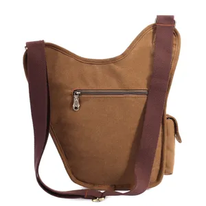 Vintage canvas sling bag for men casual crossbody daypack tactical shoulder bag brown color.