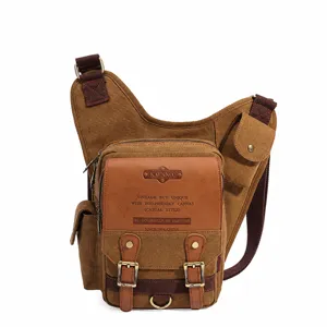 Men canvas tactical chest bag vintage single shoulder cross body bag casual brown messenger bag