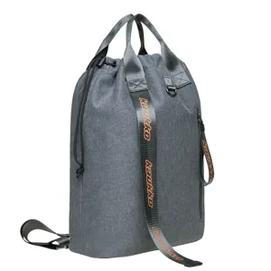Sac à dos cordon gris en polyester, cartable ordinateur voyage style décontracté.