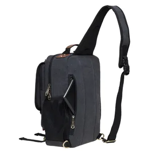 Men's Casual Canvas Sling Bag Crossbody Backpack Outdoor Travel Chest Bag Dark Grey.