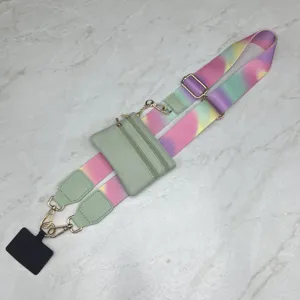 Versatile woven wide bag strap, colorful gradient cross-body shoulder strap with coin pouch.