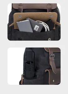 Vintage canvas backpack with multiple pockets and durable leather straps for daily use