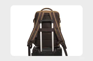 Business canvas backpack large capacity travel school bag with luggage strap back view