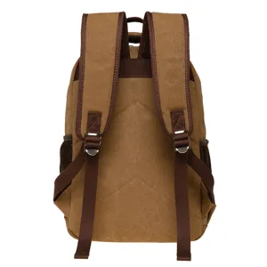 Durable canvas backpack for daily commuting school use, unisex brown casual book bag.