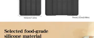 Silicone kitchen drawer organizer tray detail view showing dimensions and food-grade material.