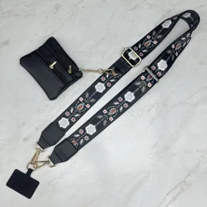 Woven wide bag strap replacement adjustable crossbody shoulder strap with coin pouch.
