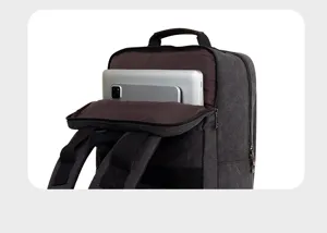 Casual canvas laptop backpack detail shot, large capacity daily travel business daypack.