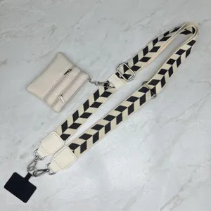 Versatile woven crossbody bag strap wide replacement strap with cute coin purse and phone tab.