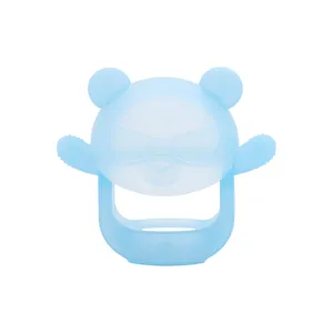 Siliconen baby bijtring schattige cartoon beer molair stick peuter kauwspeelgoed blauw