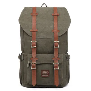 Vintage canvas backpack for men and women, durable outdoor travel and school casual bag.