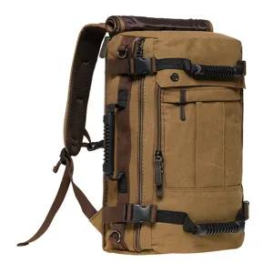 Vintage canvas travel backpack, multi-functional casual daypack for outdoor and short trips.