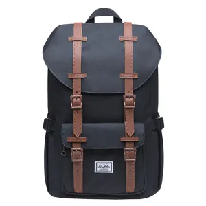 Unisex Casual Nylon Backpack Vintage College School Bookbag Travel Daypack With Double Buckle Flap Top Design