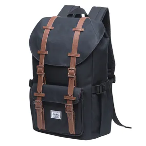 Vintage canvas casual backpack for men and women, stylish daily school bookbag with retro straps.