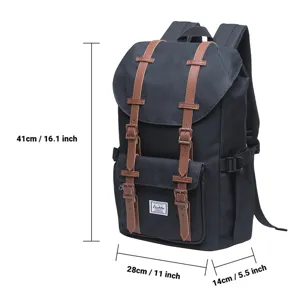 Classic canvas backpack for school and daily outdoor travel with brown straps and spacious compartments.