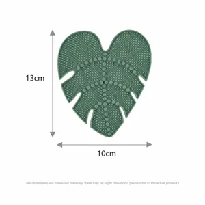 Silicone makeup brush cleaning mat leaf shaped cosmetic scrubber tool portable 13x10cm green