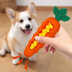 Jouet pouet pouet pour chien en silicone carotte pour la dentition et le dressage d'animal.