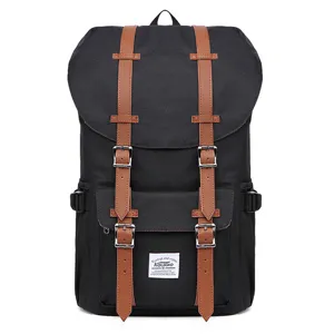 Vintage canvas backpack large capacity travel school daypack with brown straps for men and women