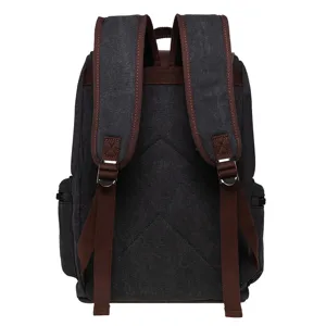 Vintage canvas backpack casual travel school bookbag dark grey back view for daily use